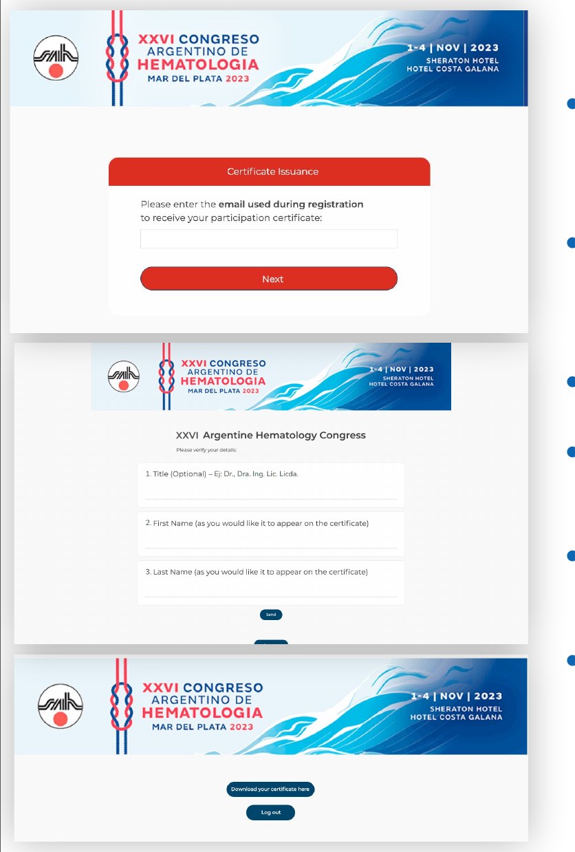 Écran de téléchargement des certificats sur la plateforme KingConf